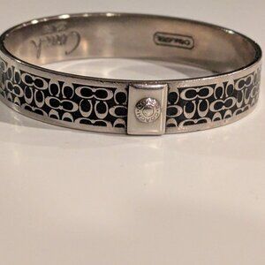Authentic Coach Silver Tone Black C Signature 1/2 inch Bangle Bracelet
